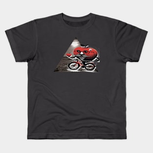 Mr. Apple slides on water with a bicycle Kids T-Shirt